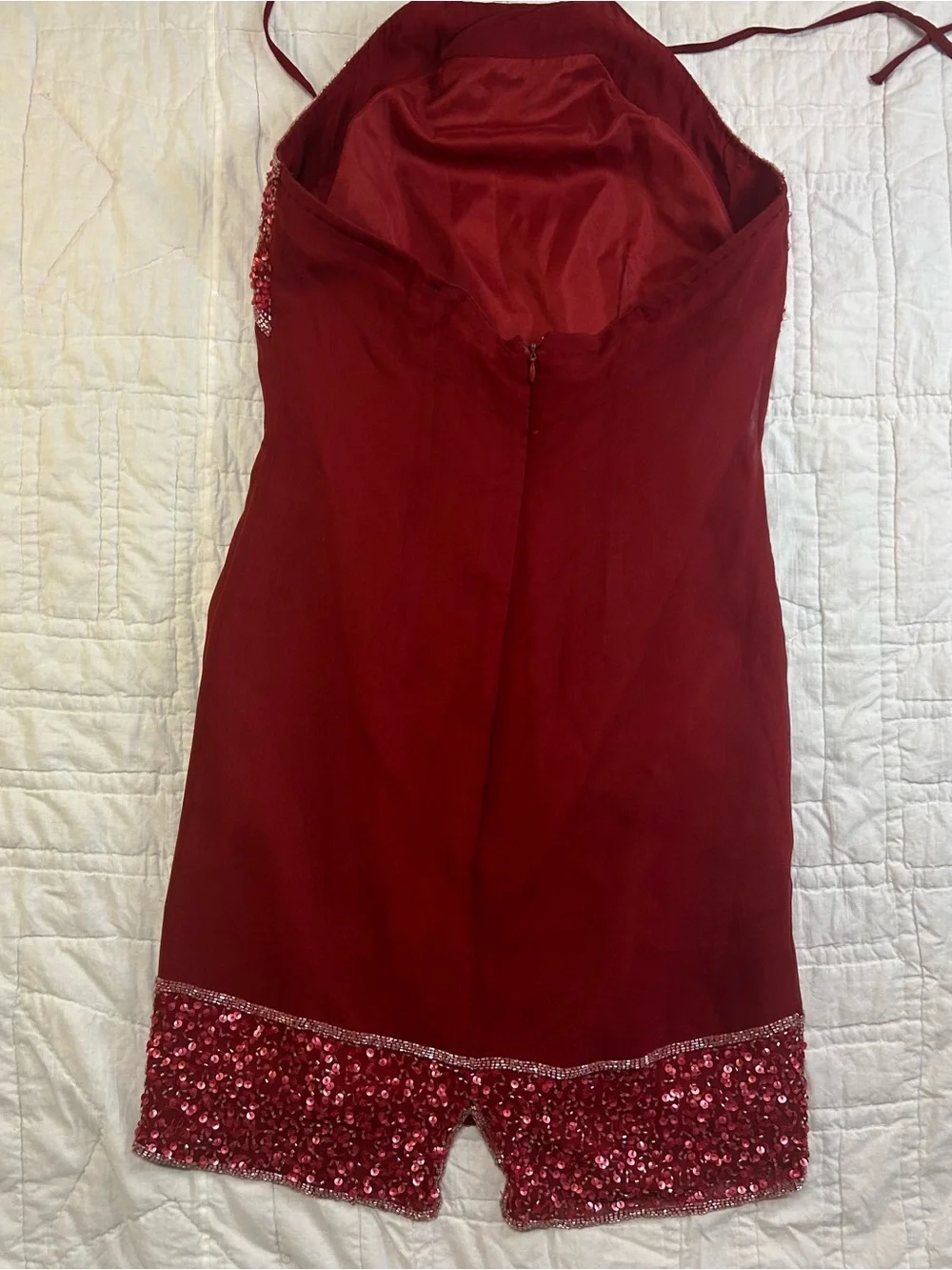 Vintage Newport News Red Silk Beaded Trim Dress Size 8 Holiday Cocktail Y2K - Picture 2 of 8